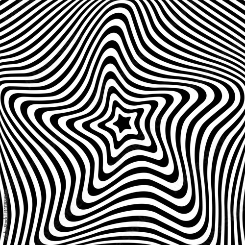 Fototapeta Naklejka Na Ścianę i Meble -  Star Shape in Concentric Lines Pattern. 3D Illusion in Abstract Op Art Design. 