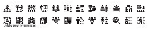Business education icon set. Business employee coaching icons. Contains symbol of management, training, mentoring, expert, qualification, qualified worker, learning, selection. Vector illustration