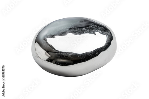 A shiny mercury droplet resting on an elegant white surface reflecting ambient light beautifully isolated on transparent background
