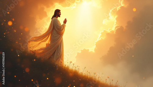 Exhibit refined Ascension Day prayer visuals with evocative imagery and intricate iconography that celebrate faith with masterful brushwork dynamic color interplay and heartfelt devotional symbolism i