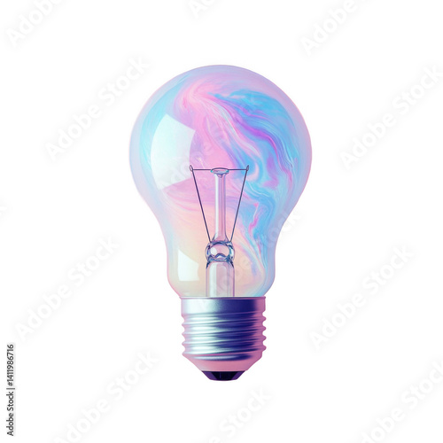 Pastel Pink and Blue Swirled Lightbulb on Transparent Background