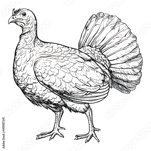 turkey, animal, vector, transparent background, black and white style