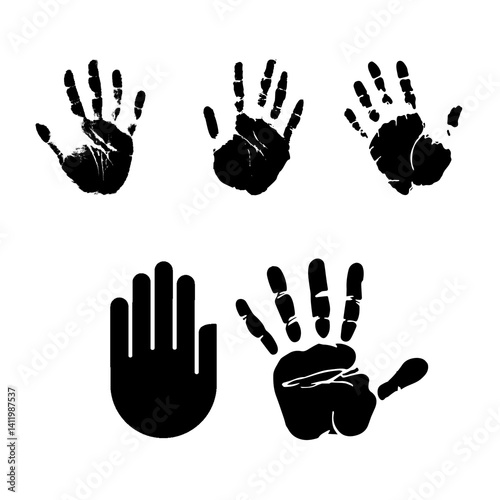 Collection of logos, icons, silhouettes, stop hand shadows, with transparent background