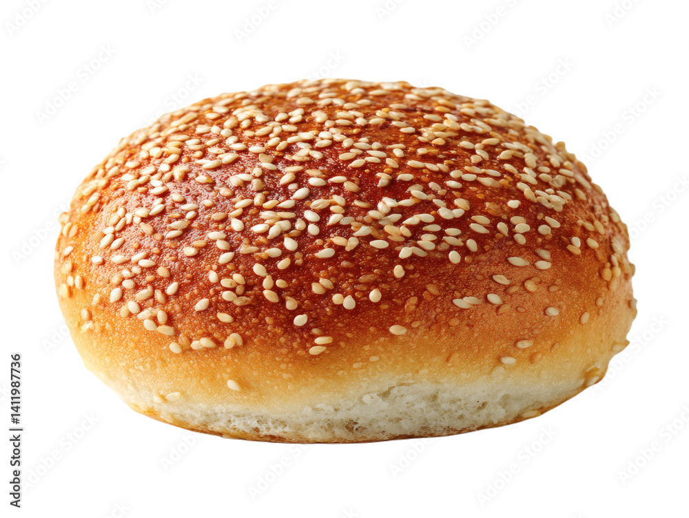 A sesame seed topped bun roll on transparent background A sesame seed topped bun roll on transparent background