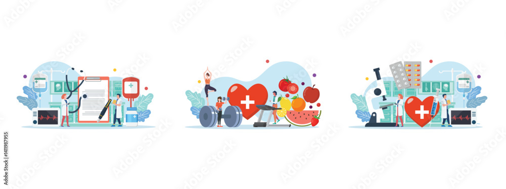 Collection of Healthcare and hospital scene with miniature people
