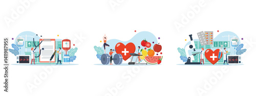Collection of Healthcare and hospital scene with miniature people