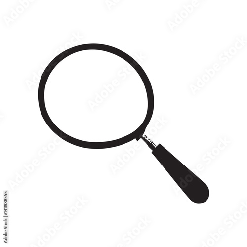 A black and white illustration of a magnifying glass.