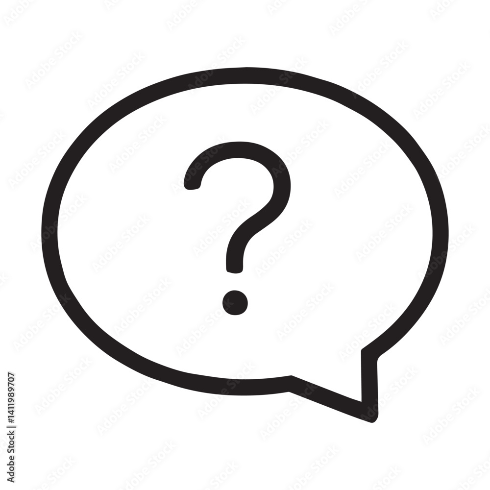 A black and white illustration of a speech bubble with a question mark inside it. A black and white illustration of a speech bubble with a question mark inside it.