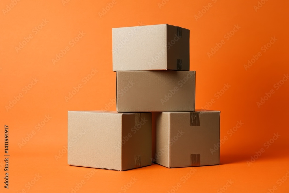 Obraz premium Stacked Cardboard Boxes on Orange Background