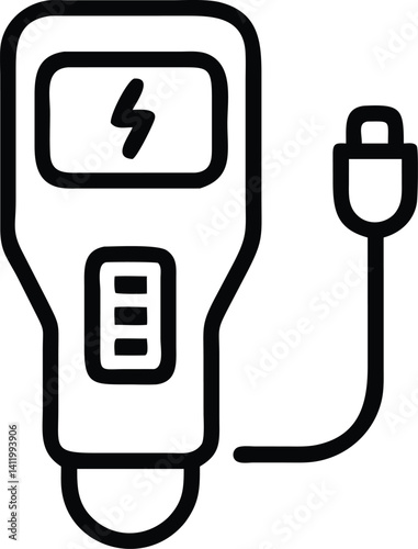 Portable Charger Icon with Electrical Symbol and Battery Level Indicator, Outline
