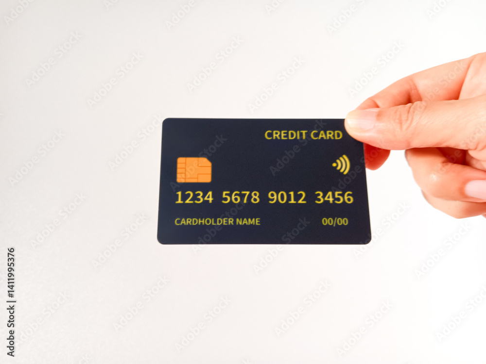 Woman hand holding black credit card to purchase goods or service isolated on white background. Woman hand holding black credit card to purchase goods or service isolated on white background.