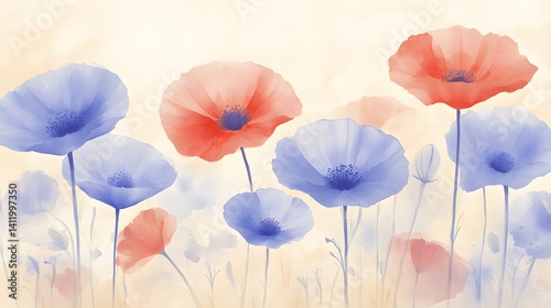 Watercolor Poppies Pastel Floral Art Print