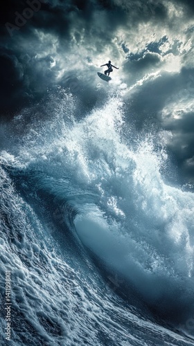 Surfer Soaring: A Dramatic Ocean Scene