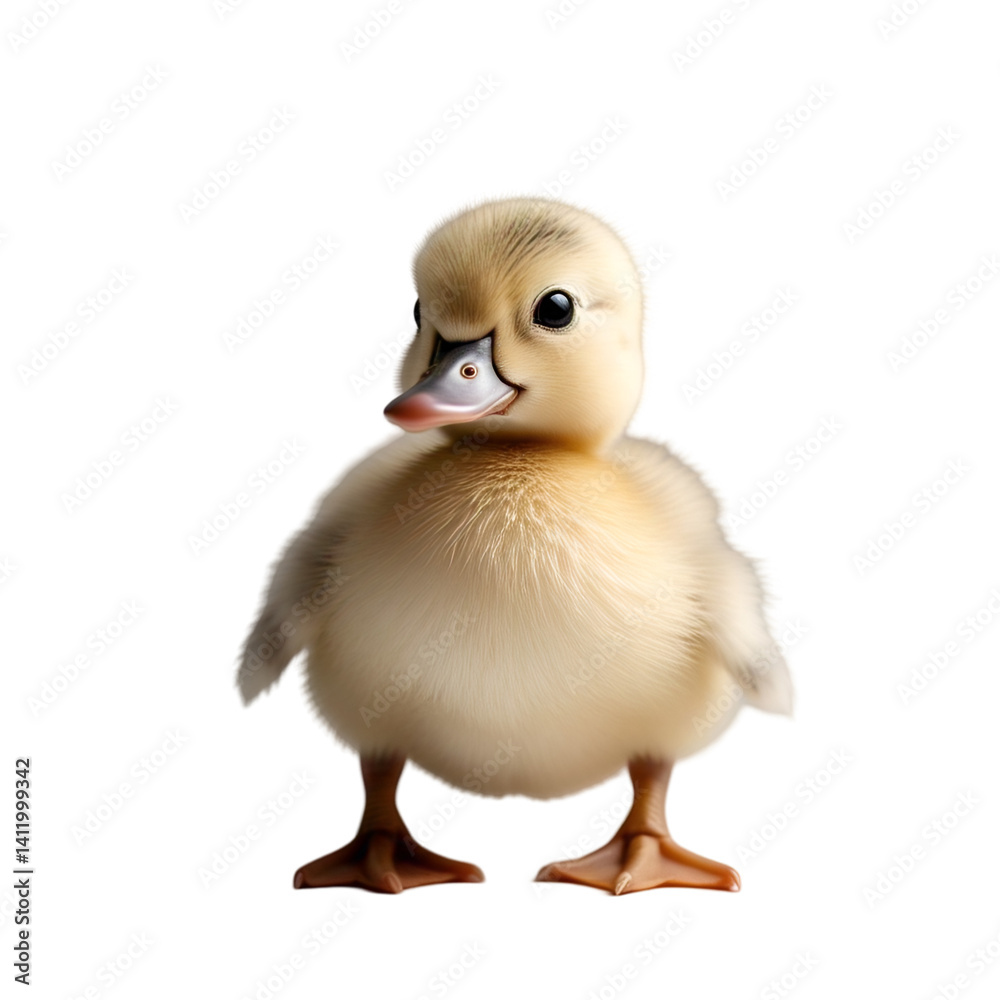 Obraz premium Baby duckling standing with fluffed feathers, cute expression