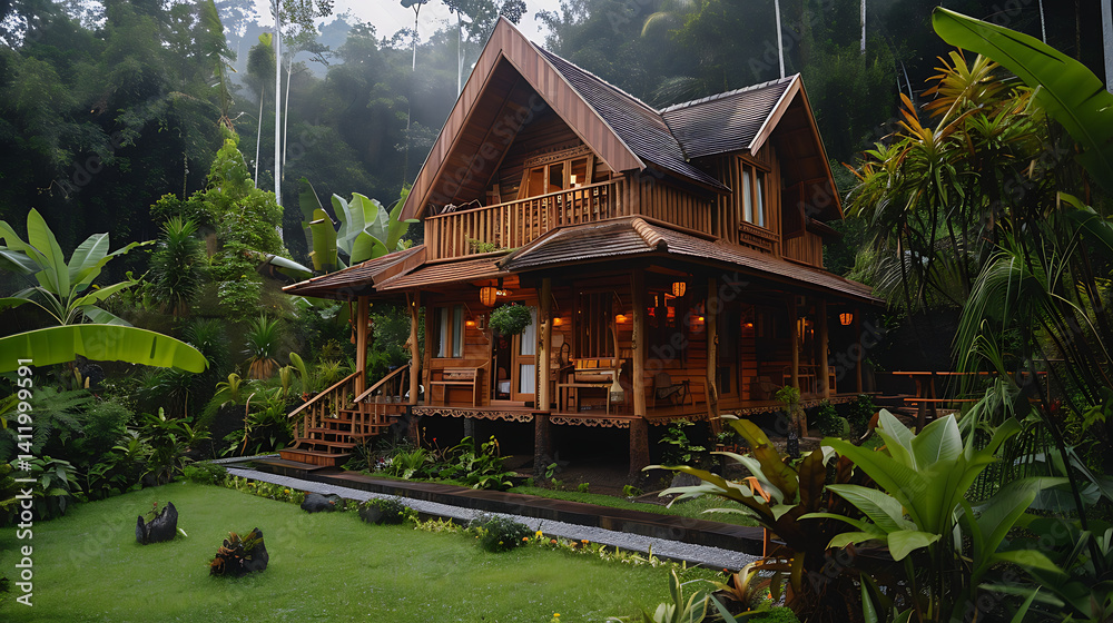 Obraz premium Artificial Intelligence-designed wooden house 
