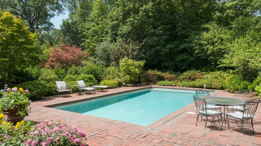 A tranquil home garden pool under natural sunlight, soft surroundings blurring into serenity. Peaceful outdoor retreat.
A tranquil home garden pool under natural sunlight, soft surroundings blurring into serenity. Peaceful outdoor retreat.