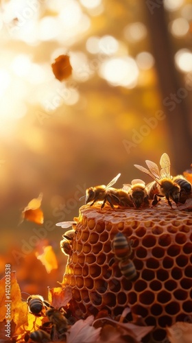 Golden Honeycomb: Autumnal Bees at Sunset