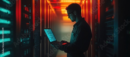 Technician laptop server room data center