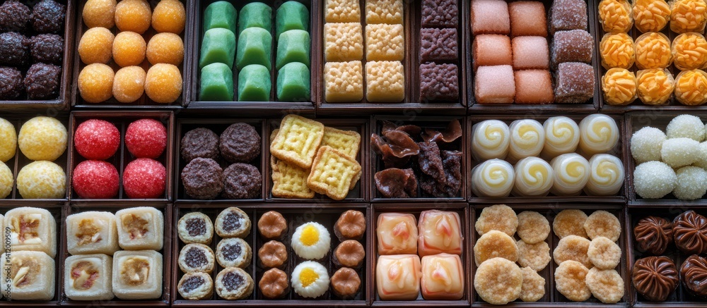 Assorted Asian Confectionery in Wooden Trays Assorted Asian Confectionery in Wooden Trays