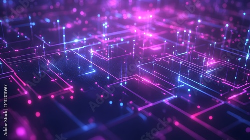 Abstract network of glowing circuits.