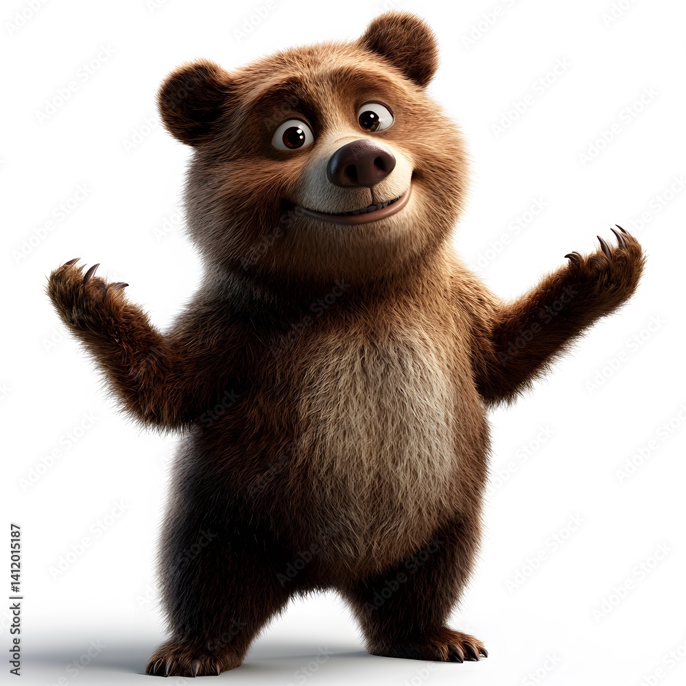 Obraz premium Clean and clear 3D bear cartoon, studio photo style, white background