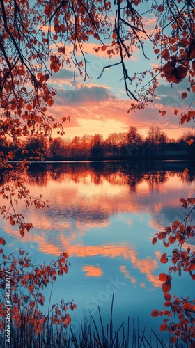 Autumn Sunset Lake Reflection: A Serene Landscape