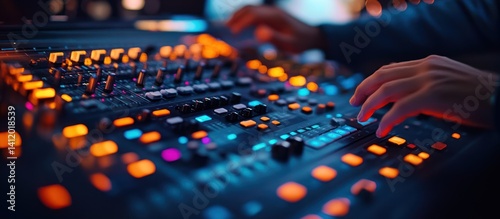 Audio Engineer Adjusting Sound Mixing Board