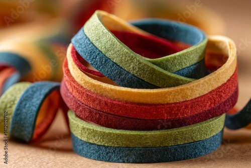 Obraz na płótnie Colorful Paper Strips for Crafts and Creativity in Vibrant Hues of Red, Green, Blue and Yellow w salonie