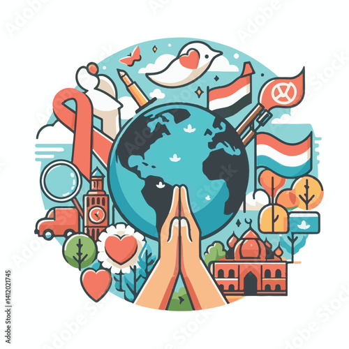international, peace, illustration, violence, holiday, tolerance, day, celebration, freedom, world, non-violence, non, vector, global, peaceful, october, social, human, banner, background, design, con