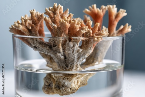 Coral Structure in Glass Container Displaying Intricate Patterns and Natural Beauty Underwater