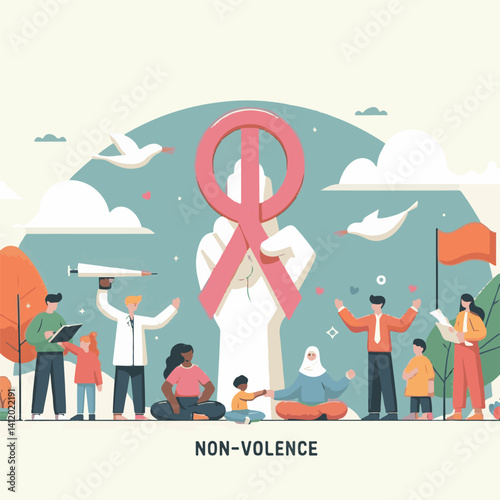 international, peace, illustration, violence, holiday, tolerance, day, celebration, freedom, world, non-violence, non, vector, global, peaceful, october, social, human, banner, background, design, con