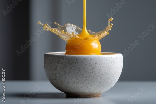 Obraz na płótnie Vibrant Egg Yolk Splashing in a Bowl Creating Dynamic Culinary Scene for Food Photography w salonie