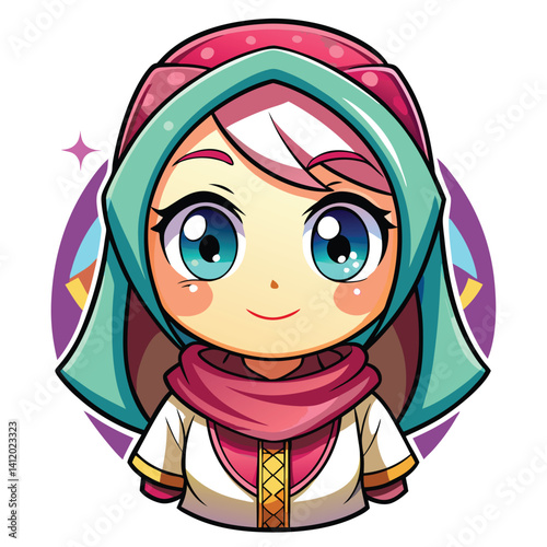 Cute anime girl character with a headscarf and a smile