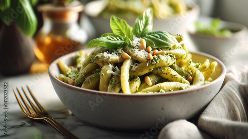 Taste the vibrant flavors of Ligurian trofie pasta with fresh Genoese pesto