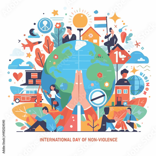 international, peace, illustration, violence, holiday, tolerance, day, celebration, freedom, world, non-violence, non, vector, global, peaceful, october, social, human, banner, background, design, con