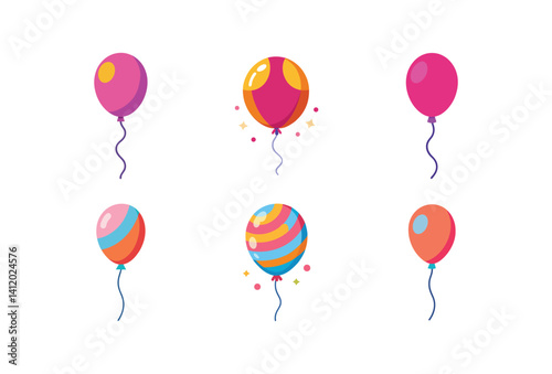 Colorful birthday balloon set vector icon on white background. illustration design