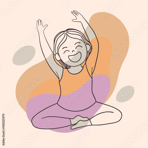 a girl with a big stretch and tired smile