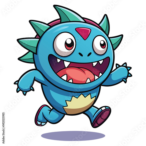 Excited blue cartoon monster running
