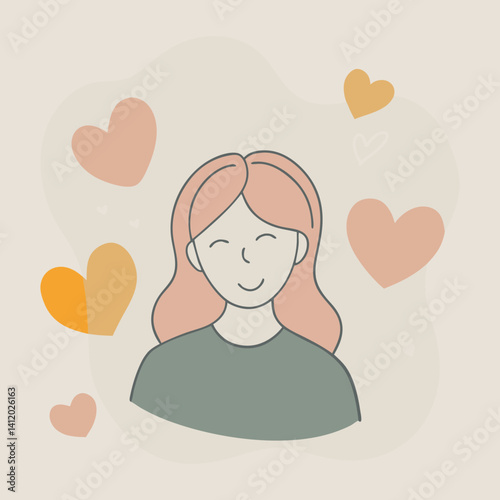  a girl with a floating hearts around head