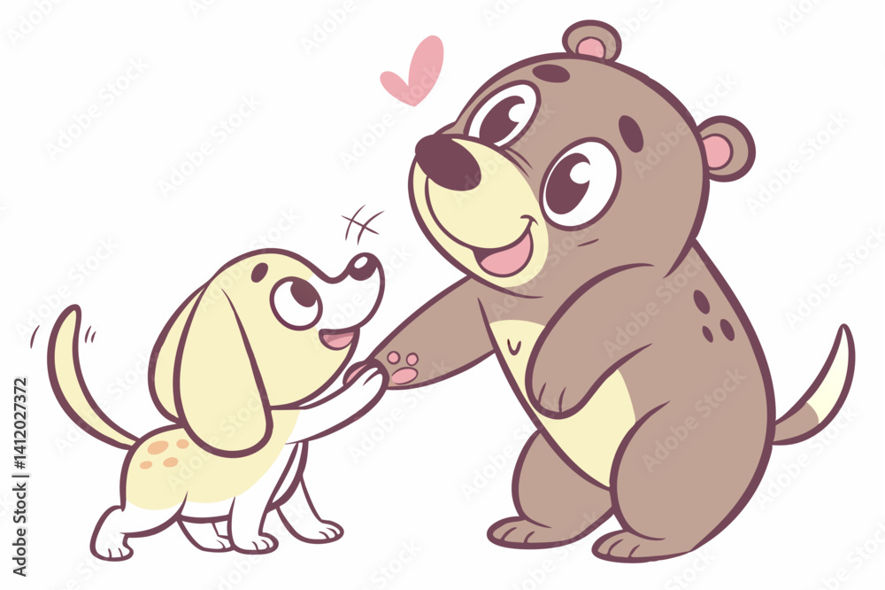 Fototapeta premium Cute brown bear puppy vector illustration, a happy cartoon animal character with a fun smile.
