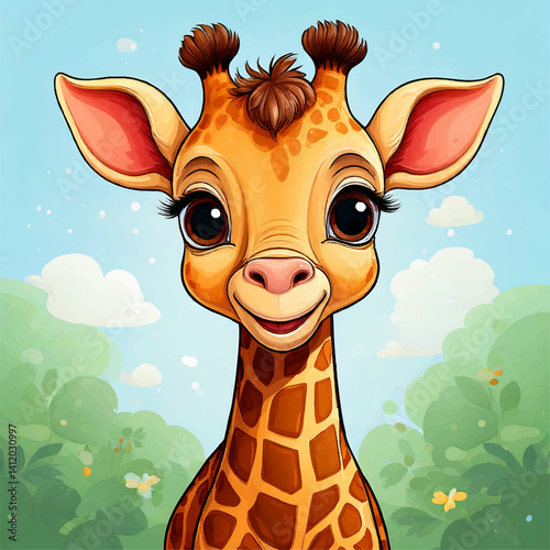 Cute Giraffe Cartoon Character Isolated on White Background – Friendly Safari Animal Mascot in Flat Vector Style, Perfect for Kids Content, Educational Materials, and Wildlife-Themed Designs