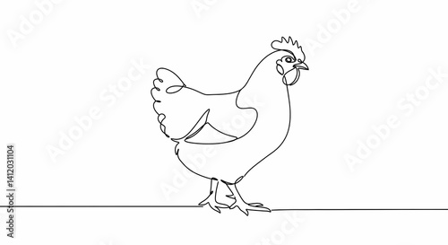 Chicken Line Art Illustration of Farm Animal in Minimalist Style