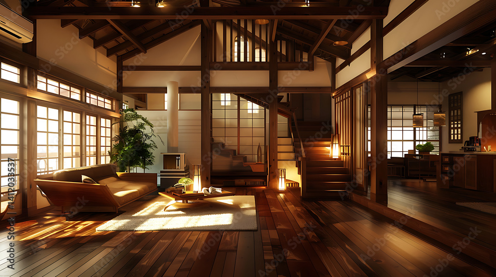 Fototapeta premium Artificial Intelligence-designed wooden house 