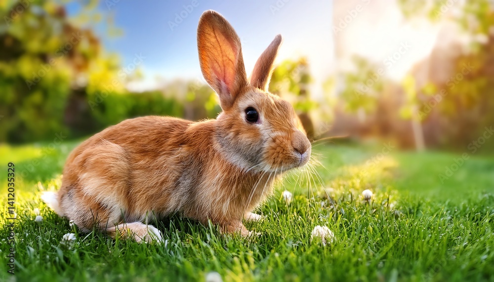 Fototapeta premium Brown Rabbit Portrait on Grass