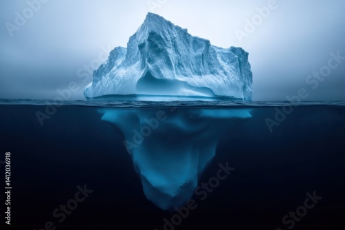 Dramatic iceberg tip emerging from the water, a metaphor for hidden depths