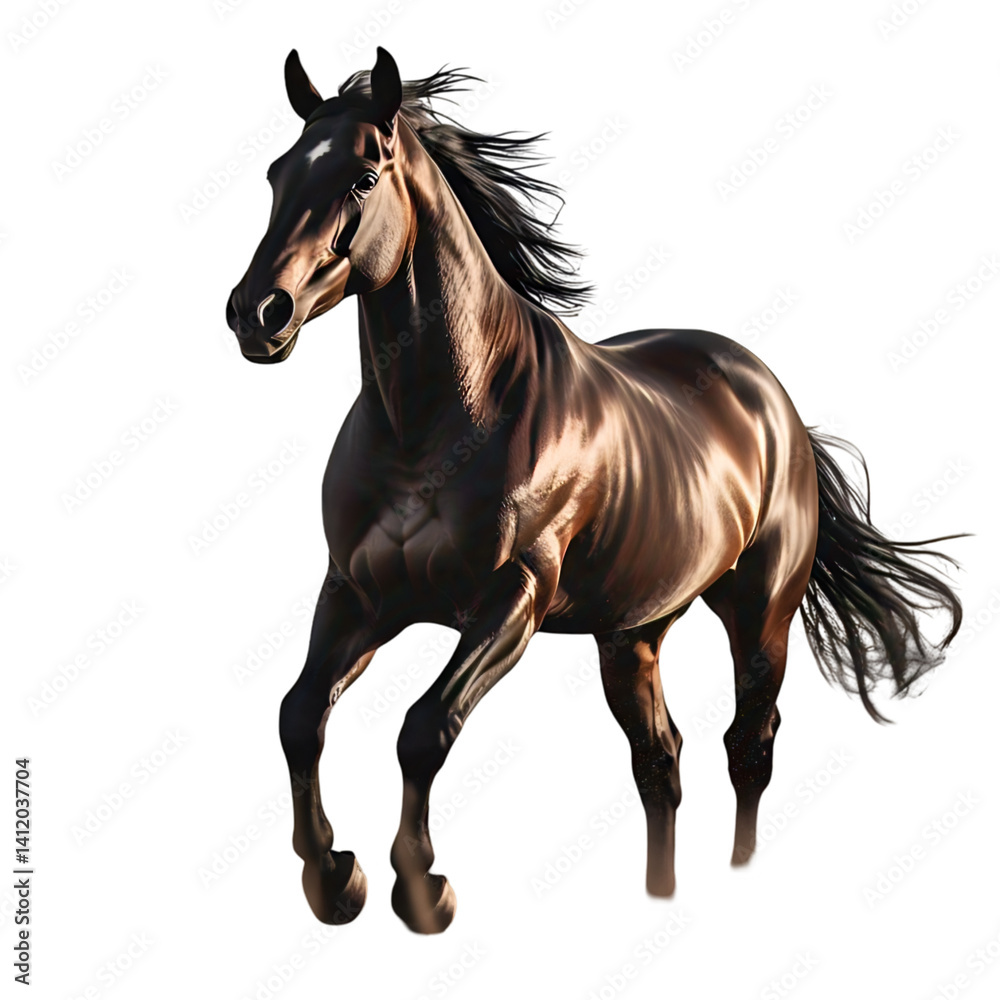 Horse galloping mid-motion, dynamic pose, muscle detail, isolated on white background Horse galloping mid-motion, dynamic pose, muscle detail, isolated on white background