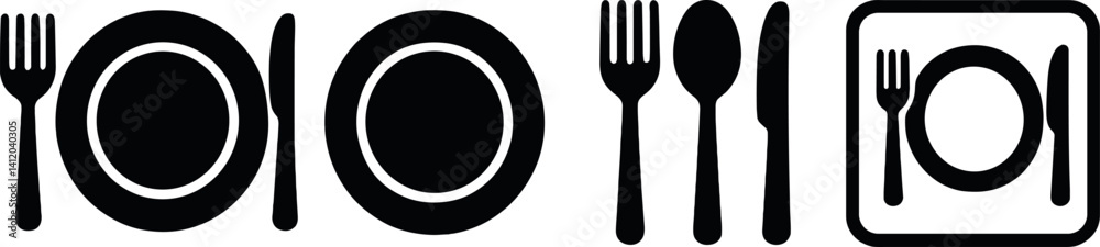 Minimalist cutlery icons set for dining and kitchen design projects Minimalist cutlery icons set for dining and kitchen design projects