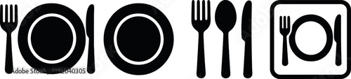 Minimalist cutlery icons set for dining and kitchen design projects