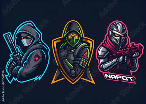 Cyber Esport Mascot Logo Set of 3 Characters for Gaming and Streaming Brand