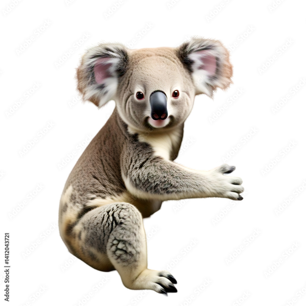 Koala hugging , front view, soft fur detail, isolated on white Koala hugging , front view, soft fur detail, isolated on white